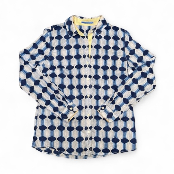 J Mclaughlin Tops - J.McLaughlin Lois Long Sleeve Shirt Blue Preppy Coastal Resort Vacation Cotton